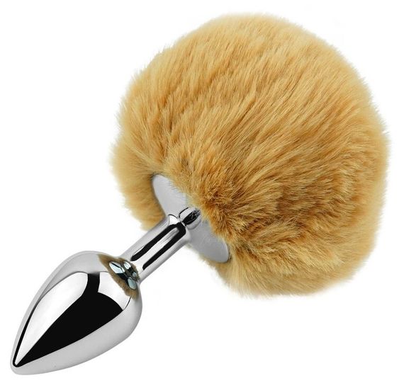 Анальная пробка EGZO Bunny Tail Silver Plug Brown с пушистым хвостиком, размер S Sex Aura