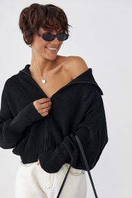 В'язаний жіночий кардиган на блискавці - чорний цвет, ONE SIZE (є розміри)