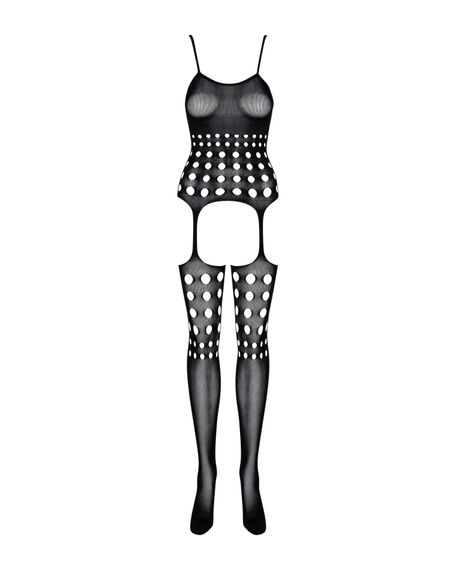 Бодістокінг Obsessive Bodystocking G310 S/M/L, топ, панчохи, підв’язки, круглі вирізи | Зображення 4