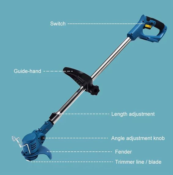 Бездротова газонокосарка Lawn mower 48В 2000 мАг · Садовий акумуляторний триммер для трави з 2 акумуляторами | Зображення 1