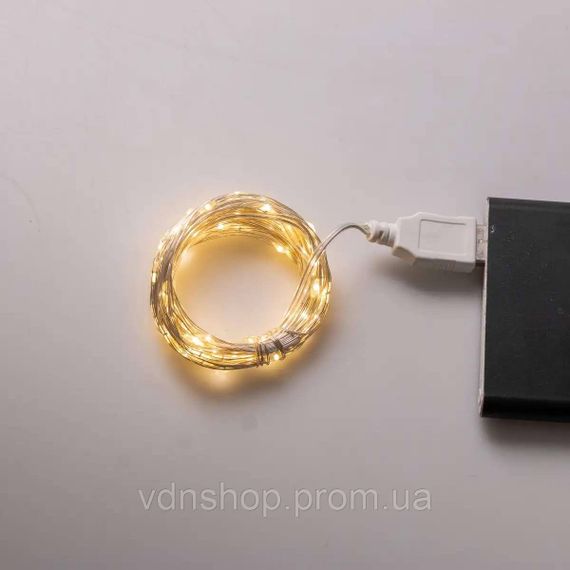 Гірлянда роса 10 метрів USB на 100 led світлодіодів крапля на білому дроті жовта USB100L10MWY | Зображення 6