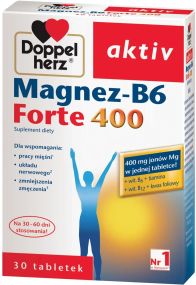 Витамины Doppelherz Магний-B6 Forte 400 – поддержка нервной системы, сердца, энергии и покоя, 30 шт.