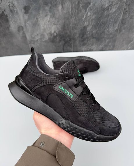 Шкіряні демісезонні кросівки Lacoste чорні | Зображення 1