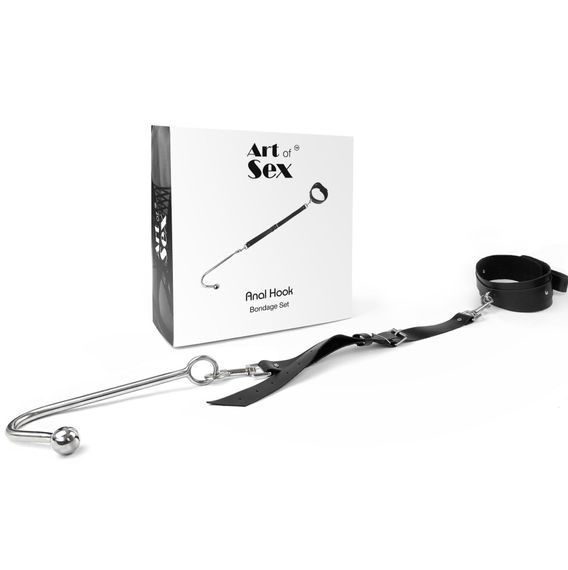 Анальний гак 2 із нашийником з натуральної шкіри Art of Sex - Anal hook, Чорний | Зображення 1