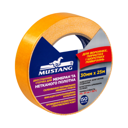 Cтрічка двостороння для МЕМБРАН ТА НЕТКАНОГО ПОЛОТНА 30мм*25м MUSTANG | Зображення 2