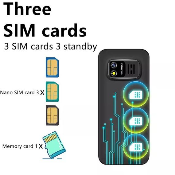 Міні мобільний телефон AIEK BM5310 3SIM Чорний (код: SKU-2163826029) | Зображення 3