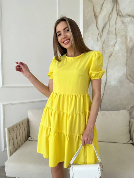 Жіноча коротка сукня із софту "Classic" колір жовтий р.50/52 440230 | Зображення 2