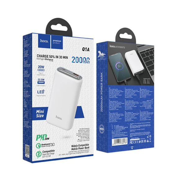 Зовнішній акумулятор HOCO Q1A Kraft fully compatible power bank(20000mAh) White | Зображення 6