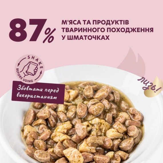 Полнорационный консервированный корм для кошек Delickcious кусочки с уткой, куриным филе и шпинатом в соусе, 85 г | Зображення 2