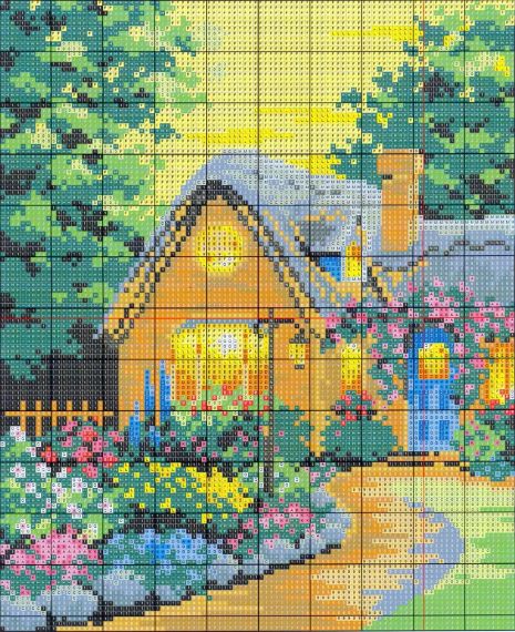 Набор для вышивания по нанесённой на канву схеме "Suburban house". AIDA 14CT printed, 37*30 см | Зображення 2