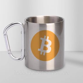 Кружка металева з карабіном "Bitcoin" 300 мл Срібляста