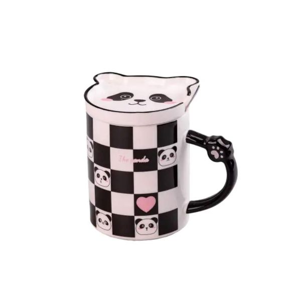 Чашка порцелянова The Panda 350мл з блюдцем і ложкою Шахматка HPCY8369CH