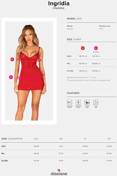 Сорочка Obsessive Ingridia chemise Красная XL/2XL | Зображення 4