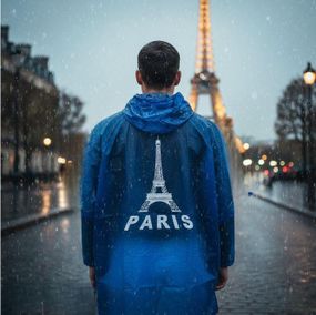 Дождевик Paris Blue - Стильный влагозащитный плащ с капюшоном, 5000 мм H2O (Размер L)