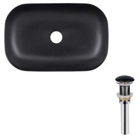 Комплект Qtap Robin: Раковина накладна прямокутна 600x390x150 мм Matt Black + Донний клапан PU03 (QT132143PMBMBN47296)