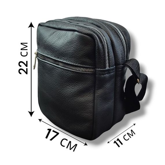 Сумка месенджер із натуральної шкіри, чоловіча велика сумка на 4 кишені з чорною блискавкою | Зображення 3