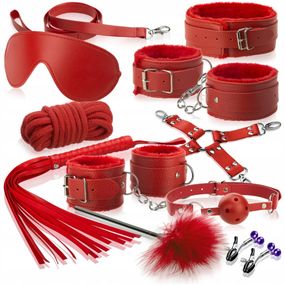 BDSM-комплект червоного кольору для рольових ігор із 10 предметів
