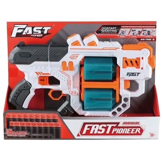 Бластер BH704 Fast Pioneer Manual з подвійним барабаном та м'якими патронами 18шт (6953363093704)