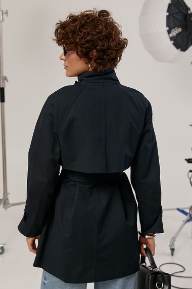 Жіночий тренч з поясом - темно-синій цвет, ONE SIZE (є розміри) | Зображення 1