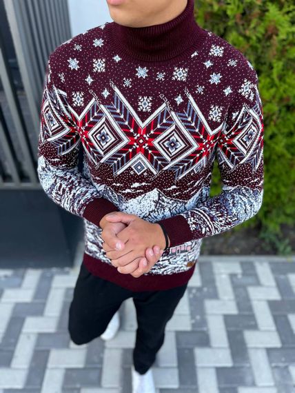 Мужской новогодний свитер с узорами PA2654 цвет бордовый, размер XL | Зображення 2