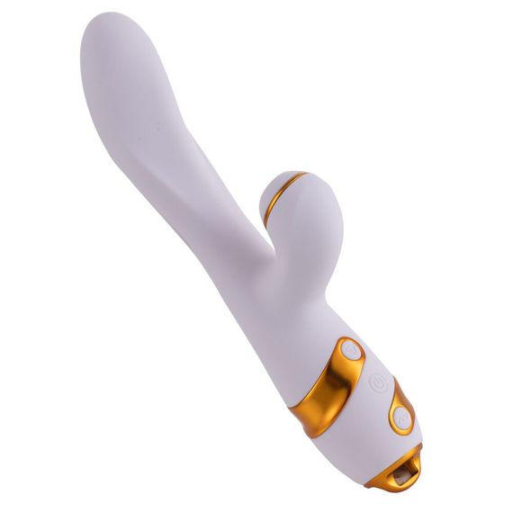 Вибратор-кролик с пульсацией и флоггером LOCKINK SEVANDA Whip Vibrating Massage Wand, бело-золотой | Зображення 1
