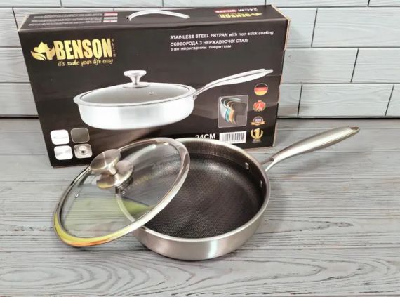 Cковорода глубокая Benson из нержавеющей стали 24см (BN-586) | Зображення 4