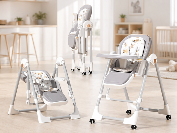 Стульчик для кормления BabyChair с регулируемой спинкой и столиком, шезлонг, колеса, складной X-715 / Стульчик-шезлонг для кормления / Детское кресло с регулируемой спинкой и столиком | Зображення 3