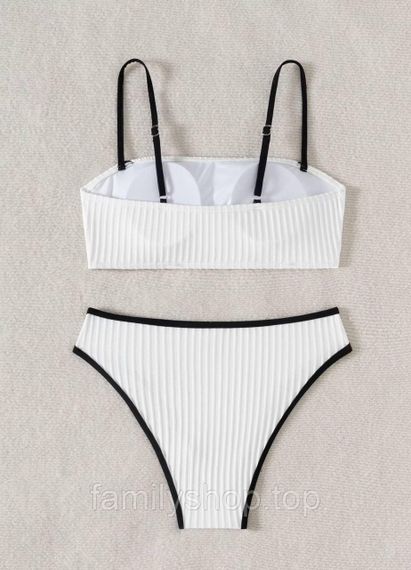 Белый раздельный купальник в рубчик с топом бандо и высокой посадкой, MBк988 размер S, цвет белый | Зображення 5