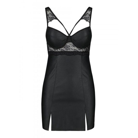 Бебі-дол з еко-шкіри та мережива Passion LOONA CHEMISE S/M, black | Зображення 4