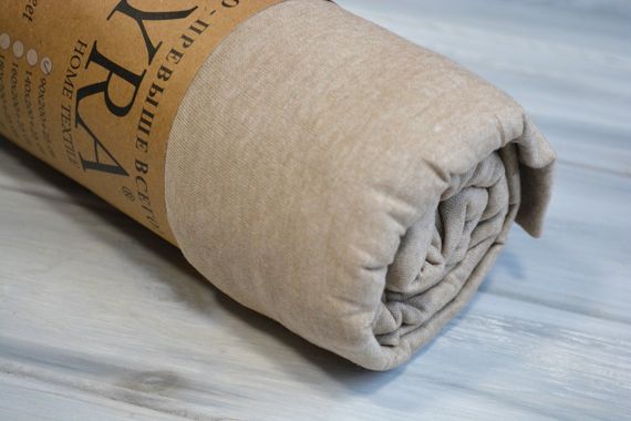 Простирадло 90х200+25 см трикотаж на резинці капучіно | Зображення 1