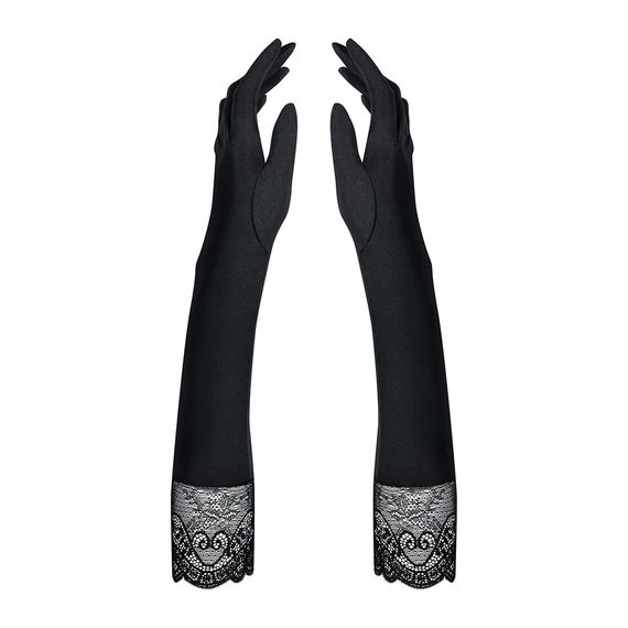 Високі рукавички з каменями та мереживом Obsessive Miamor gloves, black | Зображення 1
