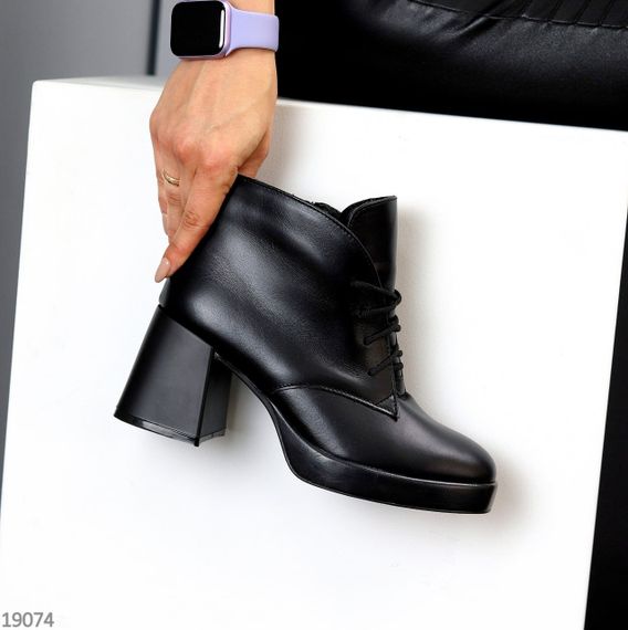Шикарные черные ботильоны натуральная кожа на устойчивом каблуке 38