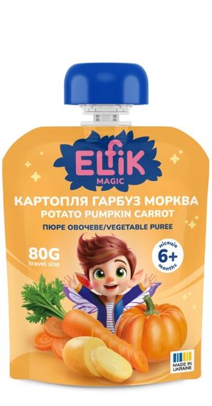 Пюре овочеве Elfik Magic Картопля-Гарбуз-Морква 80 г х 10 шт