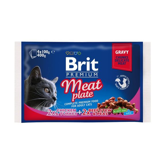 Набор влажного корма Brit Premium "Мясная тарелка" в соусе 4 шт