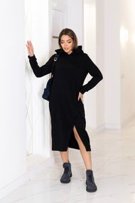 Женское теплое спортивное платье на флисе с капюшоном GF8577 цвет черный, размер 42/44