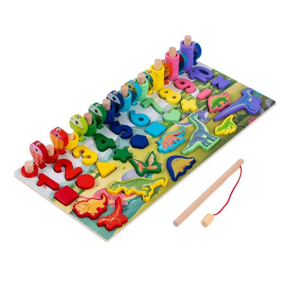 Деревяна іграшка Центр розвиваючий MD 2758 фігурки, риболовля, цифри, динозаври | Зображення 3