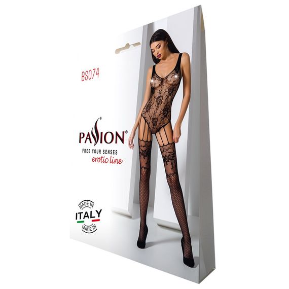 Ажурний бодістокінг з імітацією панчіх Passion BS074 black | Зображення 5