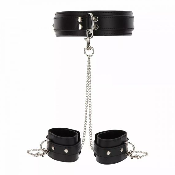 Широкий ошейник с наручниками и цепью Taboom Luxury Bondage Essentials, черный sexstyle | Зображення 2
