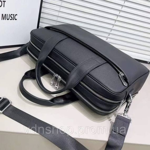 Кожаная мужская деловая сумка для ноутбука 40x27x10, офисный портфель Tiding Bag 56901, черный | Зображення 6