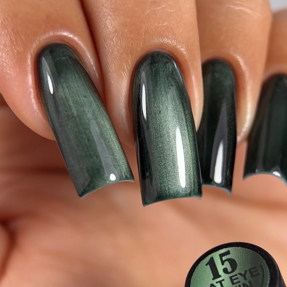 Гель-лак сатиновая кошка Crooz №15 Satin Cat (бархатный зеленый) 8мл | Зображення 1