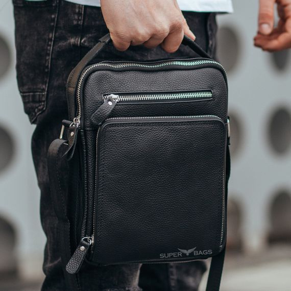 Чоловіча сумка-барсетка через плече шкіряна чорна з ручкою Tiding Bag M32432 | Зображення 6