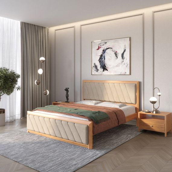 Односпальне дерев'яне ліжко Mebigrand Барселона Б6 Вільха/Аляска 23 (Бежевий) 90х190 см (MBG-13262)