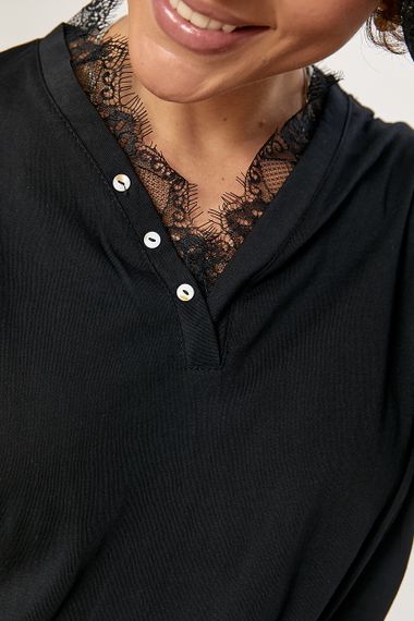 Вільний лонгслів з мереживом - чорний цвет, ONE SIZE (є розміри) | Зображення 3