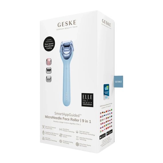 Электронный роллер для лица с микроиглами GESKE MicroNeedle Face Roller 9в1 gray, Голубой | Зображення 7