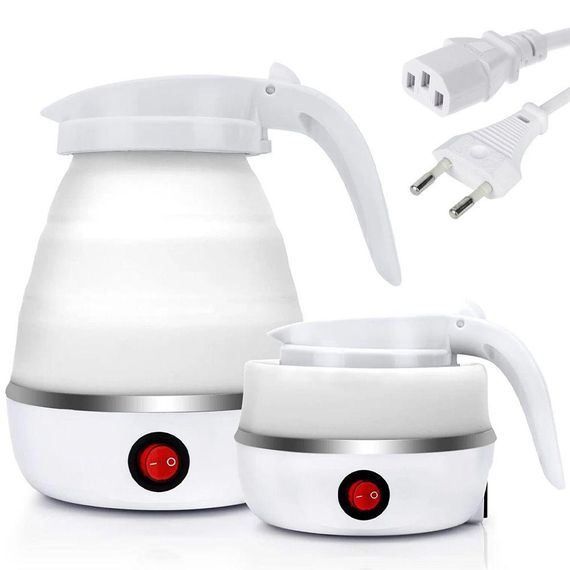 Складной силиконовый электрочайник 600 мл, YS-2008, Белый / Портативный дорожный мини-чайник