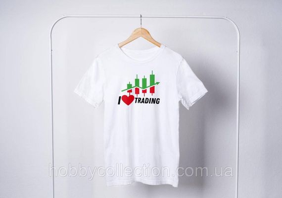 Футболка чоловіча із принтом "I Love Trading" біла | Зображення 1