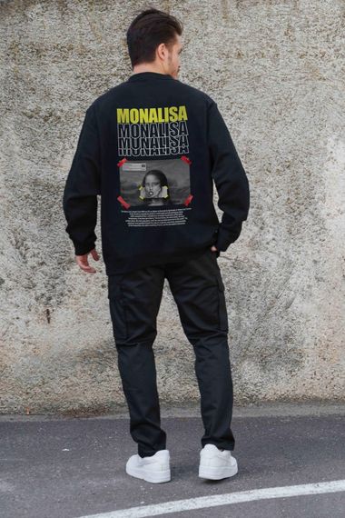 Утеплений оверсайз світшот на флісі з принтом Without Monalisa Black | Зображення 1