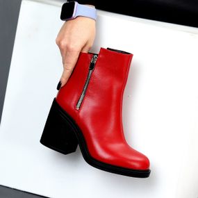 Люксовые красные ботильоны натуральная кожа на среднем каблуке 37