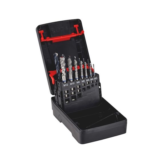 Набір свердел та мітчиків машинних для глухих отворів, сині, HSCo, 14 шт.