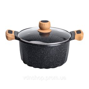 Алюминиевая кастрюля объемом 5 литров с крышкой Ø 24 см с мраморным антипригарным покрытием MGC черная HP-4-433B